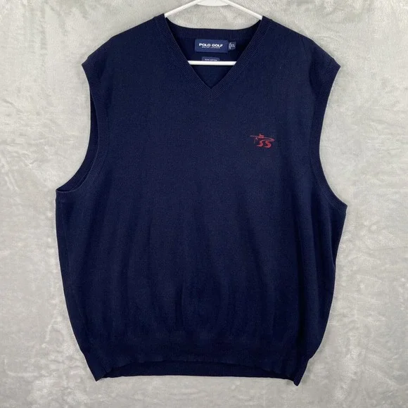 Polo Ralph Lauren Golf Sweater Vest men's XL Sleeveless V-Neck Cotton Knit Blue - Picture 1 of 9